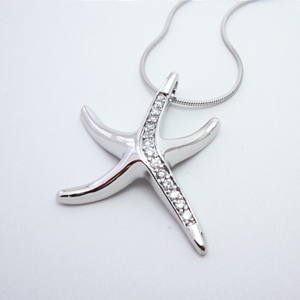Starfish Pendant with CZs - Sterling with Rhodium-plate